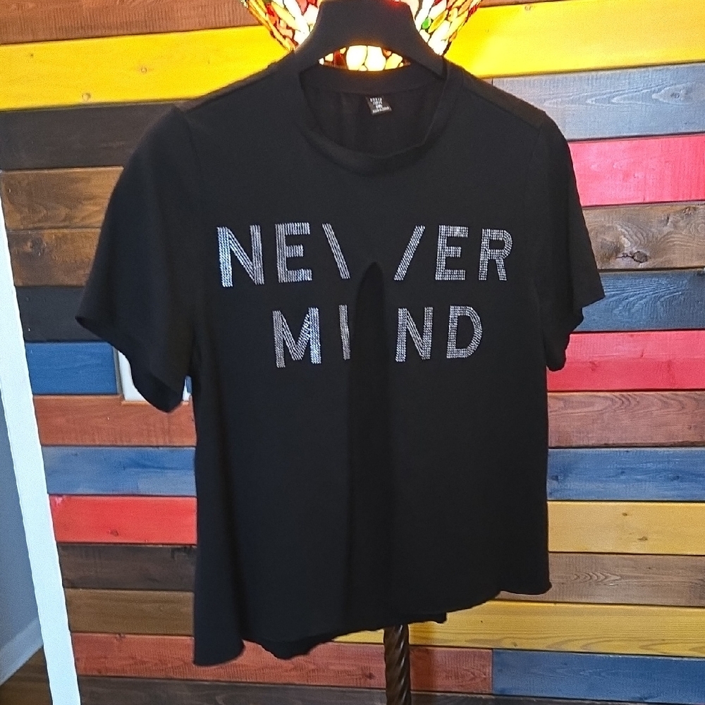 SHEIN Black Curve NEVER MIND With Belt T-Shirt 🖤     PRE LOVED